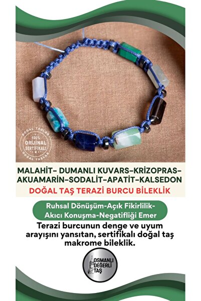 OSMANLI DEĞERLİ TAŞ Certified Libra Sign Natural Stone Macrame Bracelet