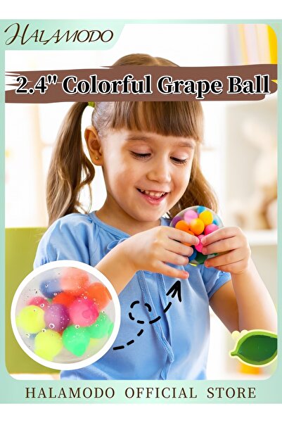 HALAMODO كرة عنب ملونة مقاس 2.4 بوصة لتخفيف التوتر، لعبة ممتعة للضغط والفتح، كرة قوس قزح للفتح