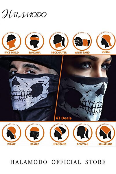 HALAMODO Skull Pattern Face Mask Headband Motorcycle Headwear Multi-Functional Scarf Neck Warmer Dust-Proof M