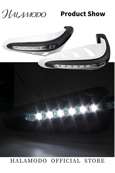 HALAMODO 2PCS Universal Motorcycle Handguards Handlebar Protector Built-in LED Lights Aluminium Alloy Hand Gu