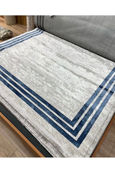 PeriDekor Saten Bambu Çerçeveli 30°’de Makinada Yıkanabilir Kayma Yapmaz Dokuma Ürün Mavi Gri