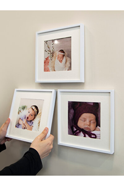 Nobbystar Λευκή τετράγωνη κορνίζα 21x21cm με αυτοκόλλητο αφαιρούμενο πάσπαρτο - Συσκευασία 3 τεμαχίων