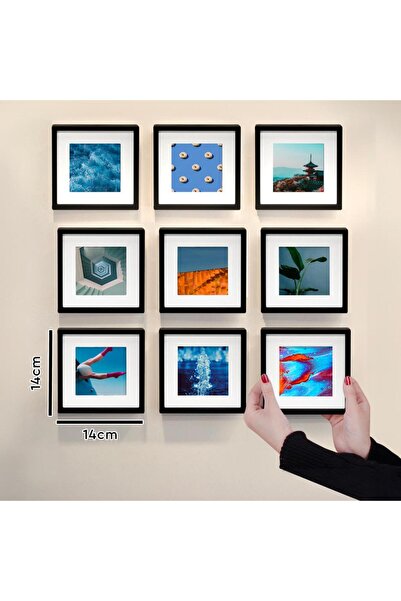 Nobbystar Yapışkanlı Sök-Tak Paspartulu Siyah14x14cm POLA Kare Fotoğraf Çerçevesi - 9'lu Paket