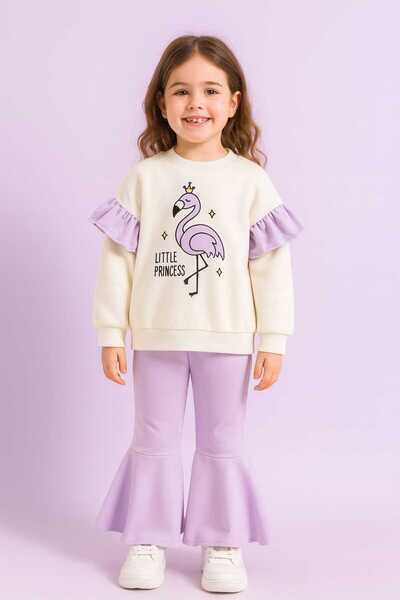 bebekpare Kız Çocuk Alt Üst Takım Lila Kuğu %100 Pamuk