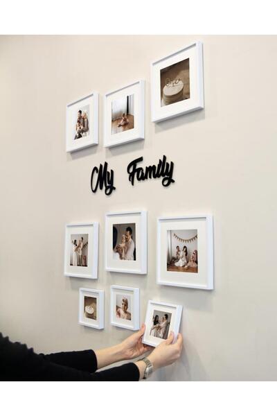 Nobbystar My Family Written Αυτοκόλλητη Πλαίσιο Φωτογραφιών Λευκό Τετράγωνο με Αποσπώμενο Πανί - Πακέτο 9
