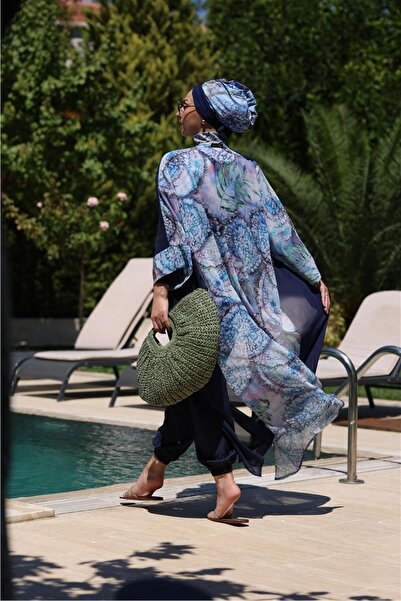 ns tasa Blue Garden Pattern Waist Lace-Up Design Hijab Pareo