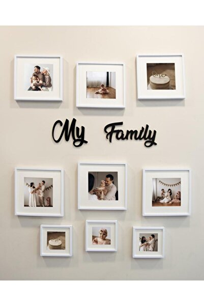 Nobbystar My Family Written White Square Photo Frame with Adhesive Disconnect and Mat - Pack of 9