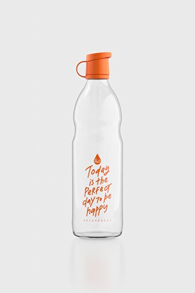 Renga Zen Yazı Desenli 1000 ml Cam Şişe 182049 Turuncu