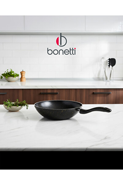 Bonetti Granit Siyah Wok Tava | 28 cm | Yapışmaz Yüzey