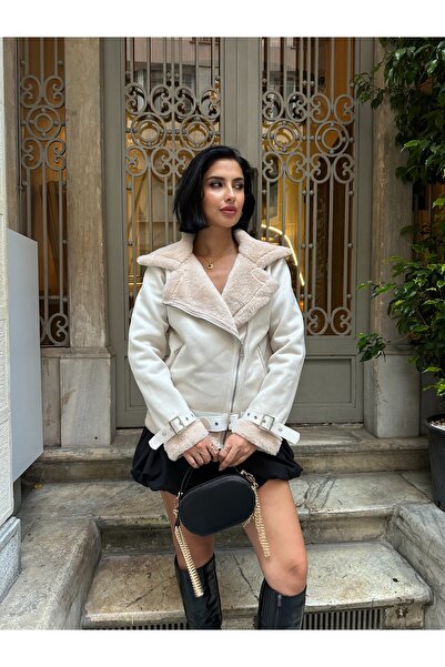 Özel Tasarım Dámský semišový kabát s detailem zvrásněného pásku