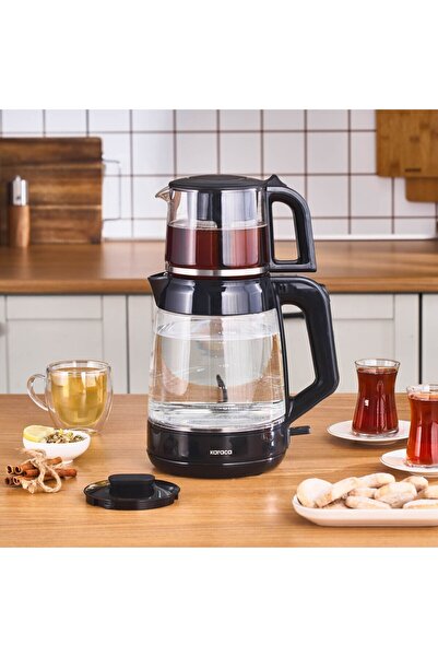 Karaca Kettle ve Çay Makinesi Cam Gövde, Susuz Çalışma Emniyeti 2,2LT + 0,9 L...