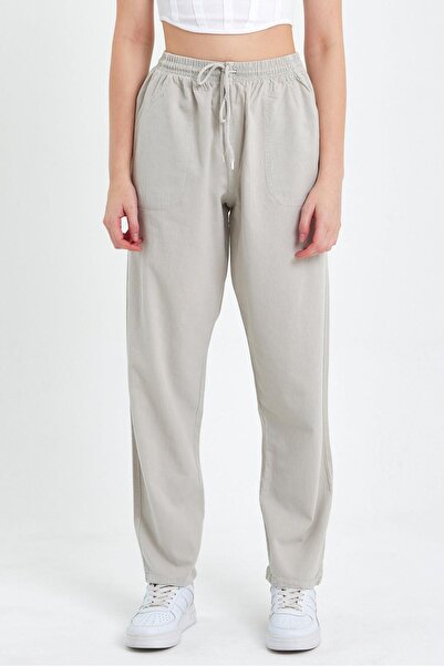 COMBİNE MİCHAİL Сірі лляні штани з високою талією на резинці