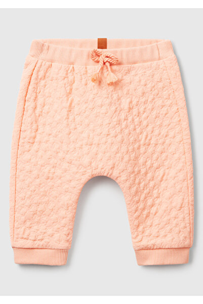 United Colors of Benetton Bebek Yavruağzı Jakarlı Logo Detaylı Dekoratif İpli Ribanalı Eşofman Altı