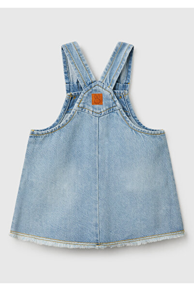 United Colors of Benetton Baby Denim Fringed Salopet with Logo Label on the Back and Patch Pocket
