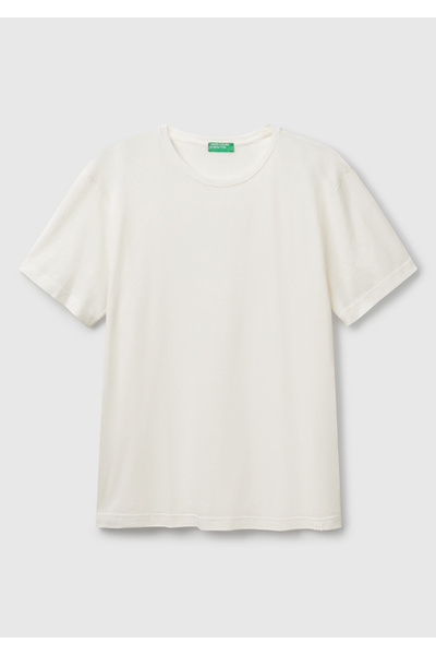United Colors of Benetton Мъжка бяла тениска с кръгло деколте от 100% памук