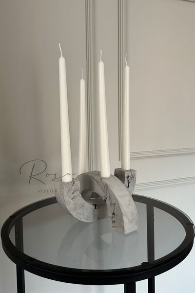 Rosa Atelier Mermer Desenli Dekoratif Taş Şamdan, Mumluk
