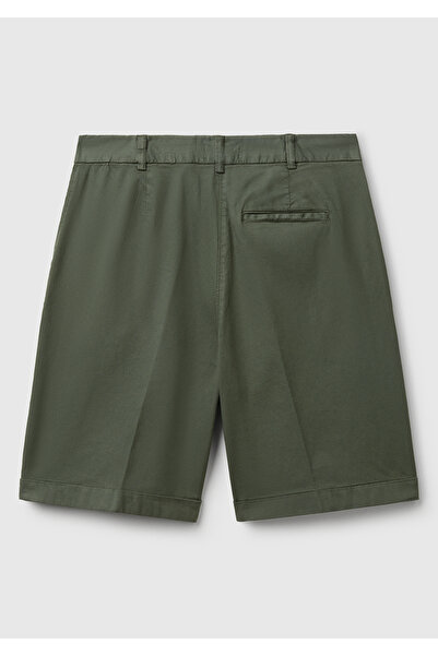 United Colors of Benetton Women's Khaki Cotton Blend Buttoned Front Regular Fit Bermuda Shorts