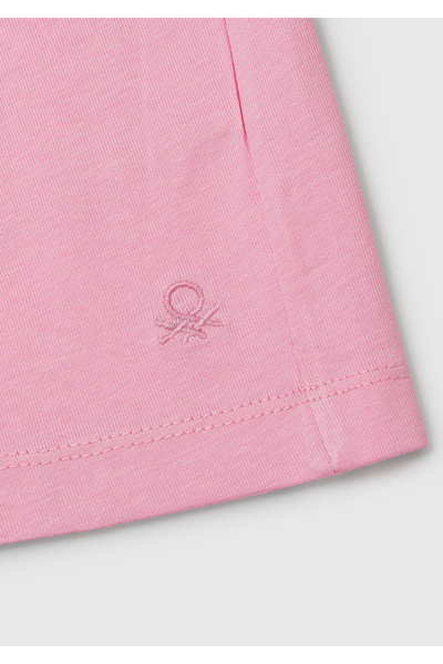United Colors of Benetton Kız Çocuk Pembe Logo İşlemeli Beli İpli Şort