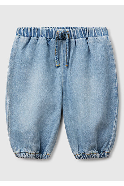 United Colors of Benetton Bebek Denim Logolu Beli ve Paçası Lastikli Büzgü İpli Denim Pantolon