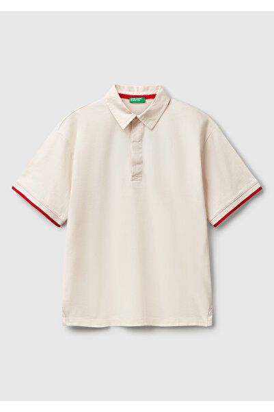United Colors of Benetton Хлопчача Екрю обробка Деталізована Поло-комір Ругбі-футболка