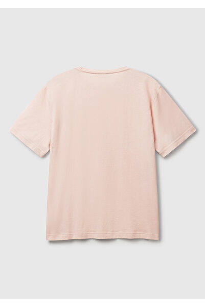 United Colors of Benetton Ανδρικό ροζ μπλουζάκι με λαιμόκοψη 100% Koton