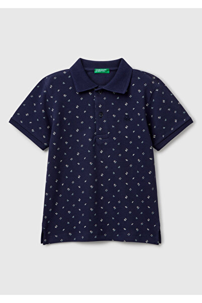 United Colors of Benetton Μπλουζάκι πόλο με λογότυπο με μπλε πουά μοτίβο για ...