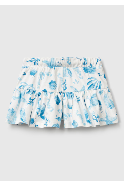 United Colors of Benetton Pantaloni scurți plisați cu șnur cu model albastru pentru fete