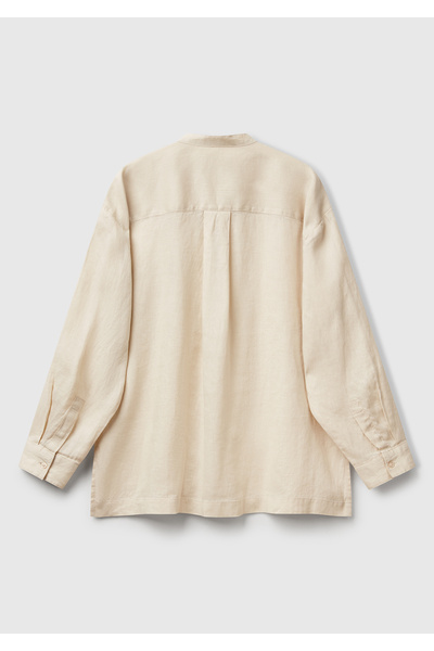 United Colors of Benetton Γυναικείο πουκάμισο με γιακά μανταρίνι με μπροστινή τσέπη 100% λινό