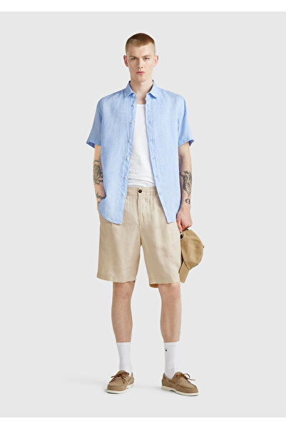 United Colors of Benetton Men's Beige Linen Drawstring Buttoned Bermuda Short...