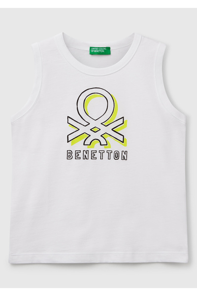 United Colors of Benetton Tricou alb pentru băiat cu logo Benetton imprimat în relief