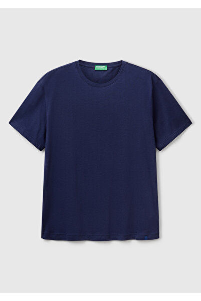 United Colors of Benetton Ανδρικό μπλουζάκι Navy Blue 100% Koton Crew Neck