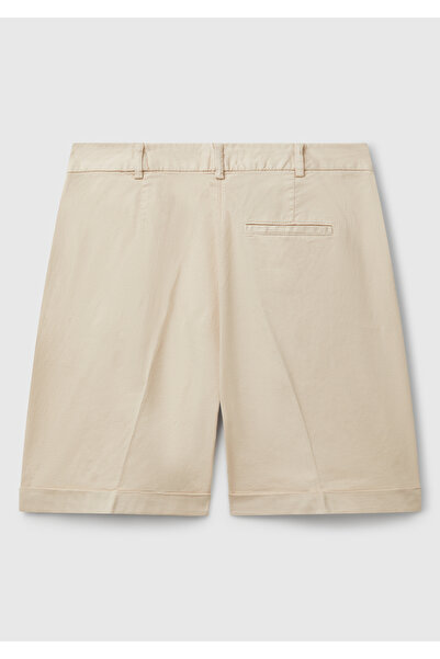 United Colors of Benetton Women's Stone Color Cotton Blend Front Buttoned Regular Fit Bermuda Shorts