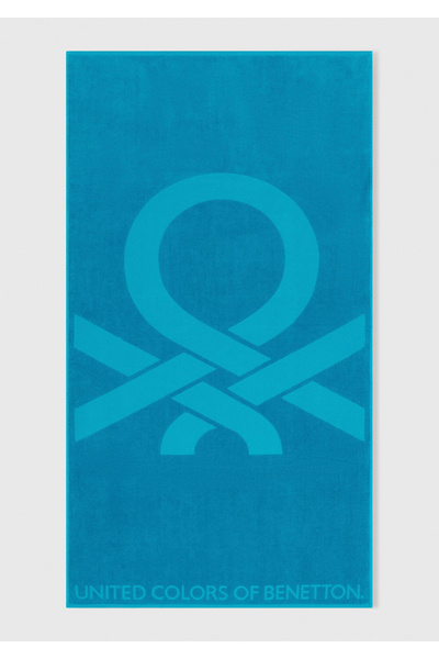 United Colors of Benetton Unisex Blue 100% Cotton Logo Beach Towel