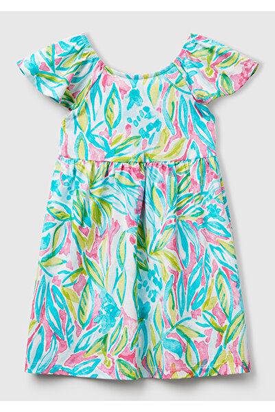 United Colors of Benetton Kız Çocuk Yeşil Desenli Önü Fiyonklu Kolları ve Ete...