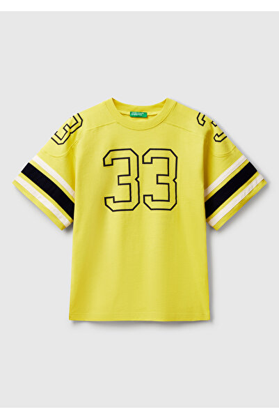 United Colors of Benetton Tricou oversize cu mâneci imprimate galbene pentru ...