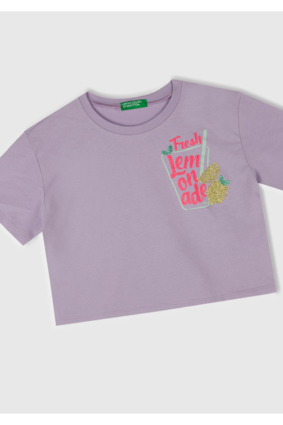 United Colors of Benetton Girl's lilac bright Printed crew neck t-shirt