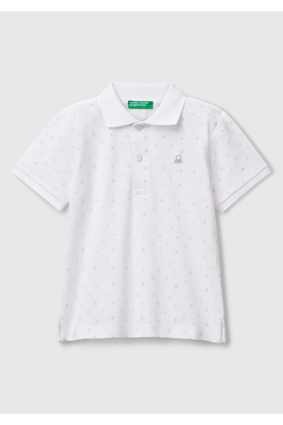 United Colors of Benetton Tricou polo alb cu model cu buline pentru băiat, cu...