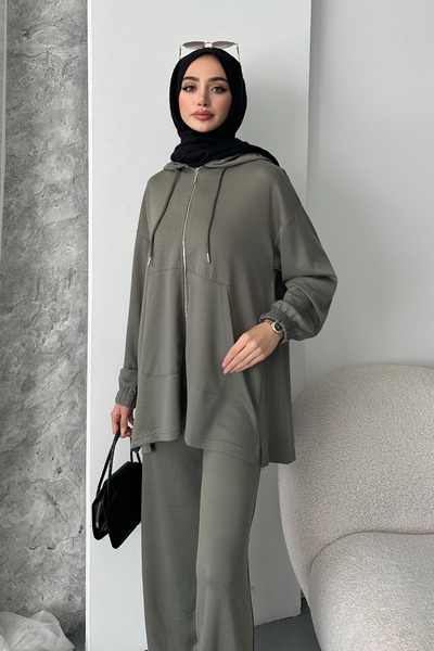 Balenbi Women's Modal Combed Oversize Hooded Hijab Tunic Set 1108