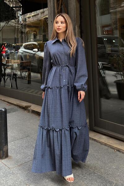 Olcay Fodor részletes Jacquard hosszú ruha INDIGO 9302-E