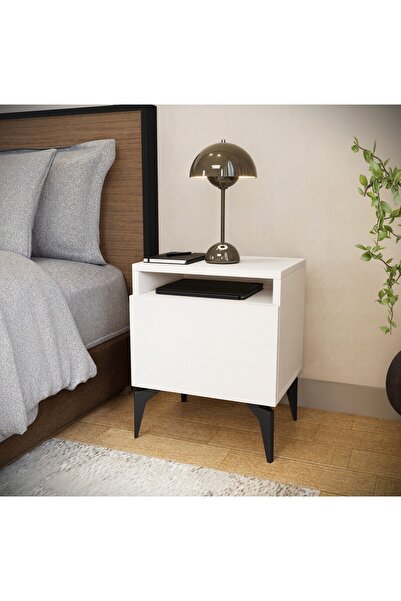 Golden Bark Modern nightstand for extra comfort in the bedroom and living room, white/black