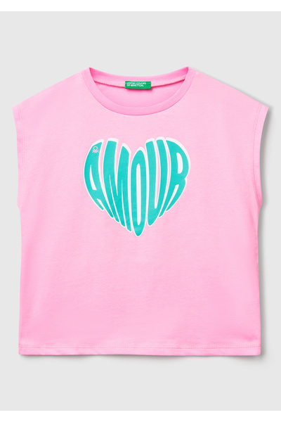 United Colors of Benetton Tricou cu mânecă scurtă cu imprimeu grafic roz pent...