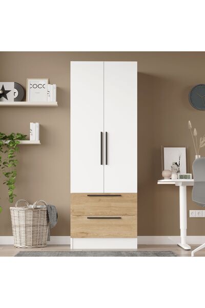 Yurupa Krish 2 Kapaklı 2 Çekmeceli Gardırop Elbise Dolabı Sepet-Beyaz KRI2-SW