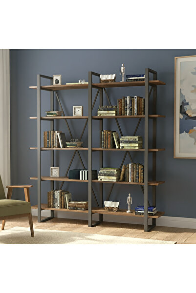 Yurudesign Marken E Ofis Kitaplık 5 Raflı Metal Ayaklı Barok