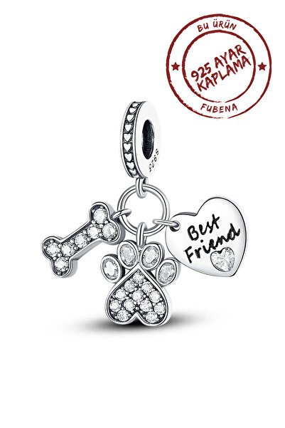 Fubena Paw Bone And Heart Pendant Charm