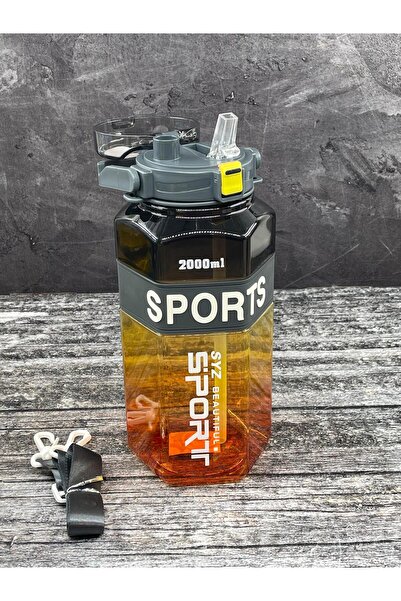 YzHome زجاجة مياه رياضية أكريليك فاخرة كبيرة الحجم سعة 2 لتر - تحفيزية مع القش وزجاجة مياه ملونة