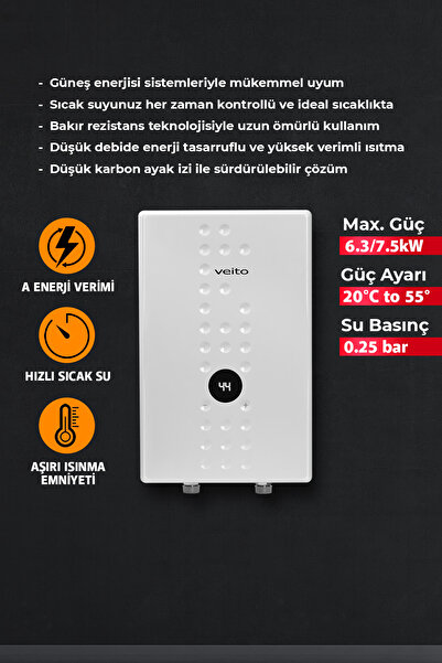 Veito Flow E7 Merkezi Sistem Ani Su Isıtıcı – Elektronik Kontrollü, Dijital Ayarlı