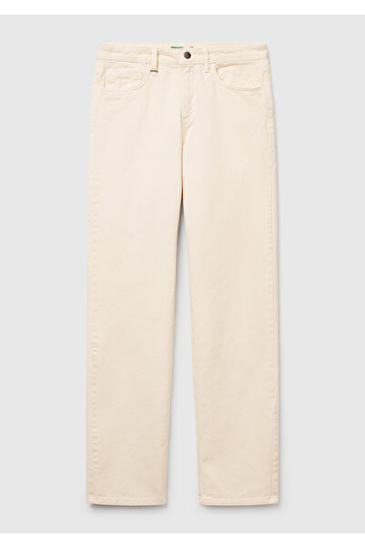 United Colors of Benetton Kadın Krem %100 Pamuk Normal Bel Regular Fit Denim Pantolon