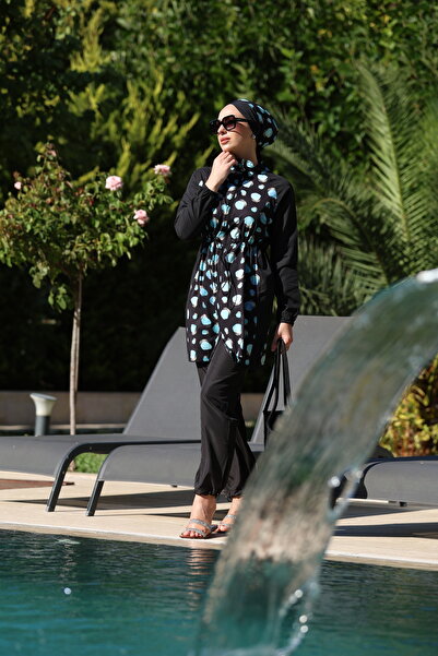 NS TASARIM MAYO Marina Desen Spor Lycralı Tasarım Tesettür İkili Mayo Takım