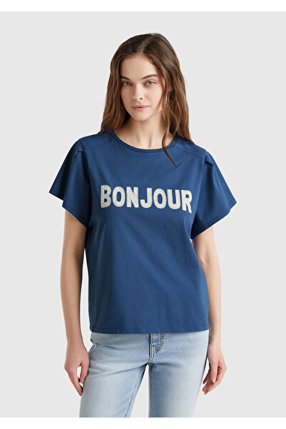 United Colors of Benetton Tricou de damă din denim 100% bumbac cu imprimeu te...