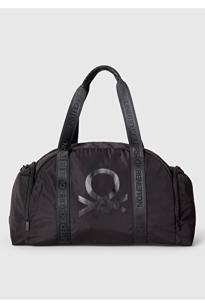 United Colors of Benetton Women's Black Logo Printed Adjustable Strap Sports Bag